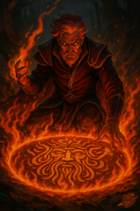 Hechicero con símbolo en fuego